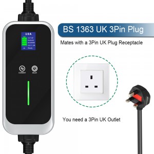 Type 1 Portable EV Charger cable with UK plug 10A EV Charger