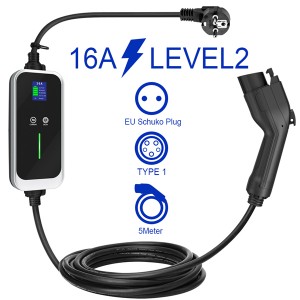 Type 1 EVSE car Charger 16A with EU schuko plug Level 2 Charger with 5m long cable 3.6KW homeuse charger