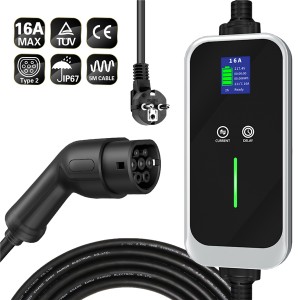 16A Current Adjustable Type 2 EV Charger with EU Schuko Plug 3.6KW Portable EV Charger