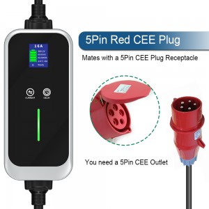 3phase 16A 11KW EV Charger with Red CEE Power Plug Type 2 EV Charging Cable