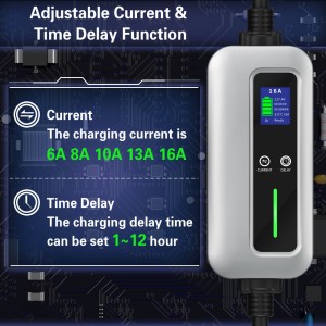 16A Portable EV Charger with Delay Charging Type 1 Plug EV Charging Cable