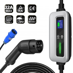 32A Level 2 Type 2 EV Charger with Blue CEE plu...