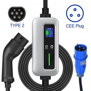 32A Level 2 Type 2 EV Charger with Blue CEE plug Current Adjustable Delay Charging