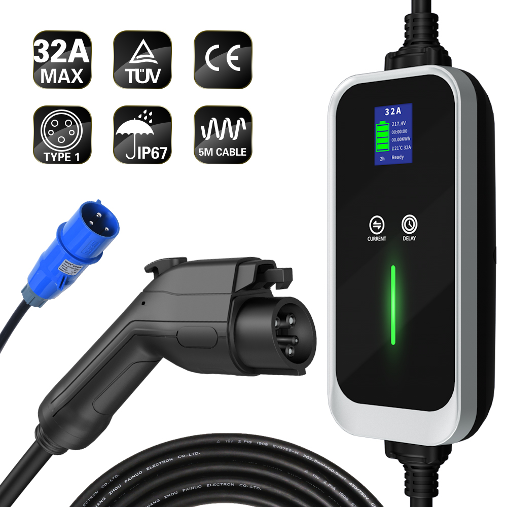 China 32A Portable EV Charger Type 1 current adjustable level 2 electric  vehicle charging cable factory and manufacturers