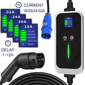 32A Type 2 Electrical Vehicle Charging cable with Blue CEE 5m long cable Portable EV Charger