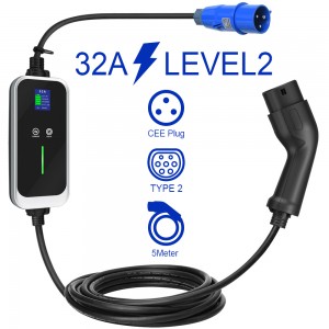 32A Type 2 Electrical Vehicle Charging cable with Blue CEE 5m long cable Portable EV Charger