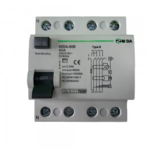 2P 4Pole 40A 63A 30mA B Type RCD DC 6mA Residual Current Earth Leakage Circuit Breaker