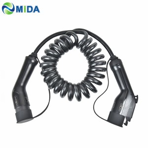 16A 32A EV Type 1 to Type 2 With Spiral extended Cable For Electrical Car