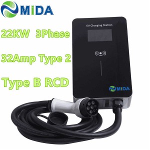22KW EV Charger Three Phase 32Amp EV Wallbox with 5M Type 2 EV Charging Cable