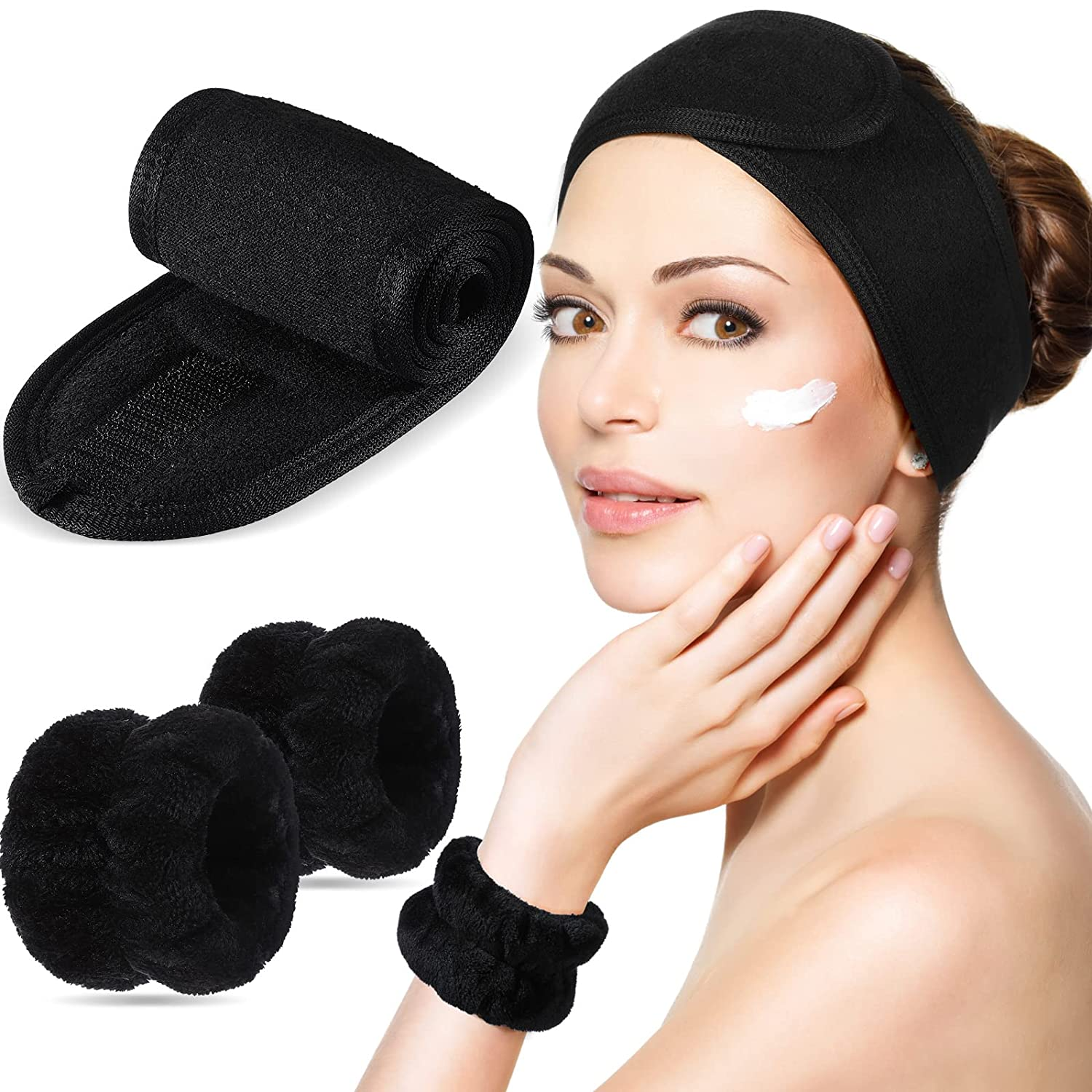 Spa Headband thiab Wristband Adjustable Face Wash Hairband rau Cov Ntxhais
