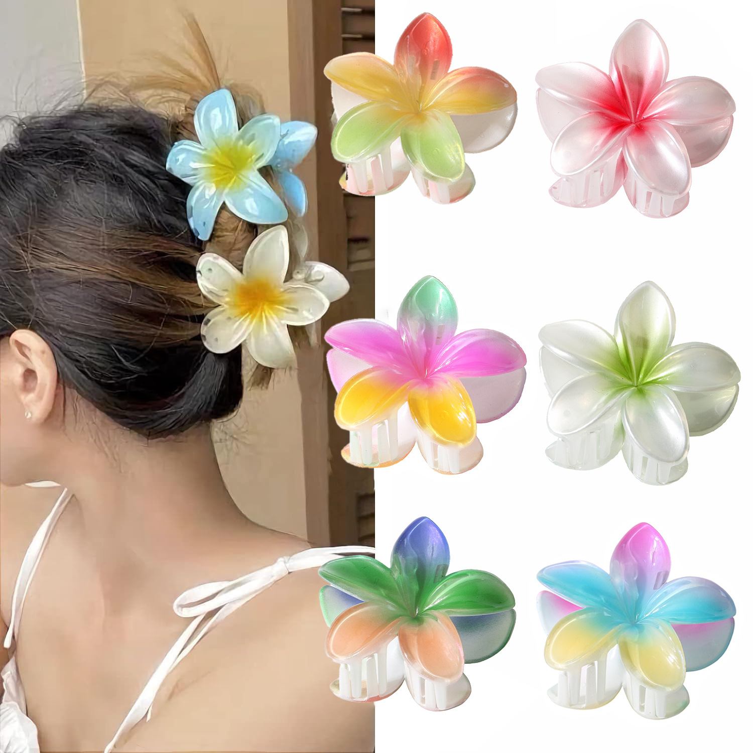 Hawaiian Claw Clips for Thick Hair,Flower Hair Clips Large Plumeria Clips Hibiscus Hair Clip Hair Accessories for Women