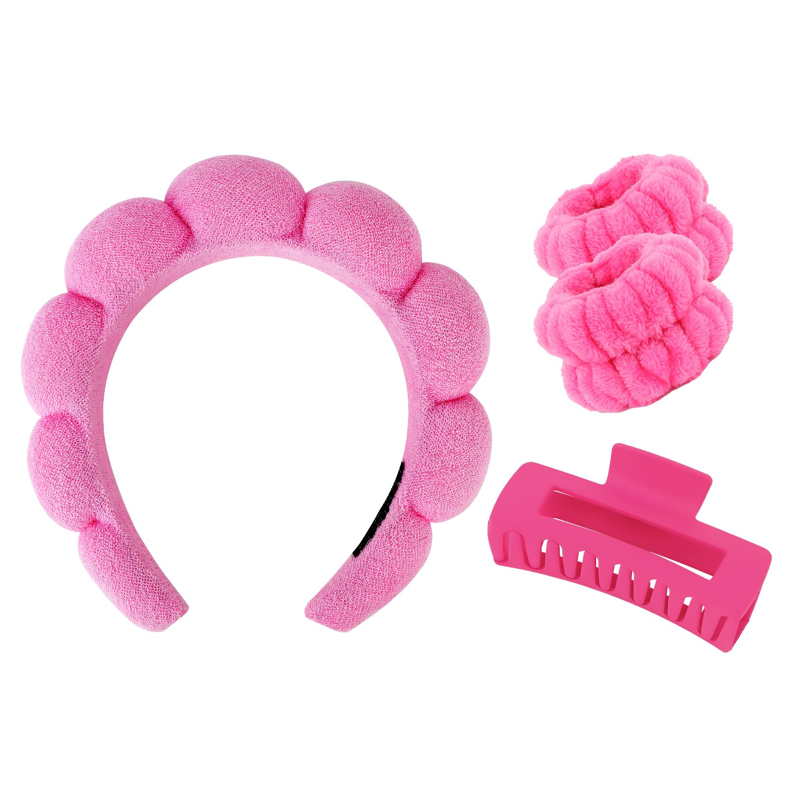 Spa Headband Ug Wristband Set Skincare Headband Para sa Paghugas sa Nawong Mga Claw Claw Clip Para sa Baga nga Buhok