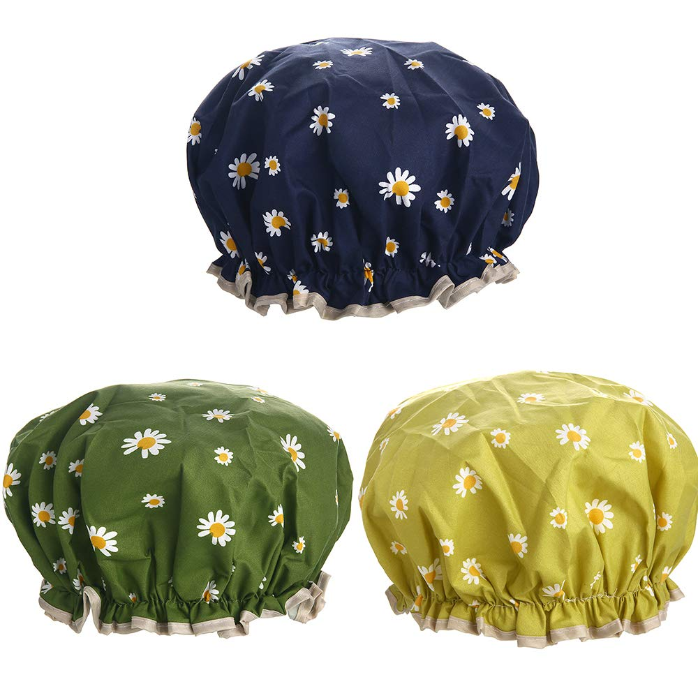 Shower Caps for Women Adjustable Bath Caps with Double layer Lined