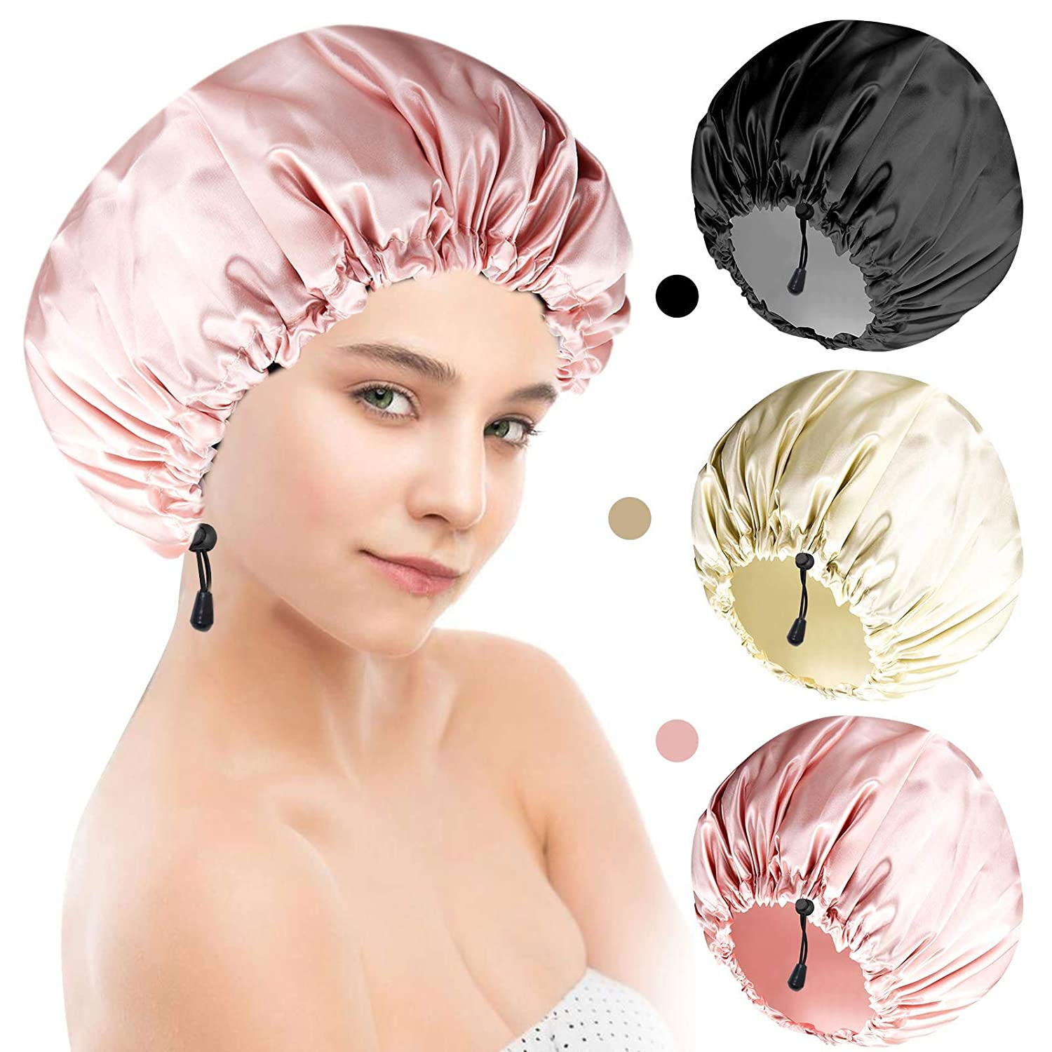 Women Shower Caps Waterproof Hair Bonnet Set Para sa mga Bata Adjustable