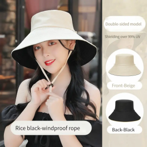 Spring And Summer Double-sided Fisherman Hat Female Solid Color Korean Version Versatile Large Brim Sunscreen Sun Hat