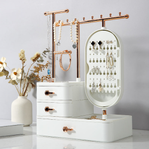 Dresser plastic jewelry display storage box cosmetic case storage holder multidrawers makeup jewelry organizer with mirror