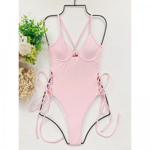 Sexy Plus Size Cut-Out Solid Color One Piece Swimsuit For Women