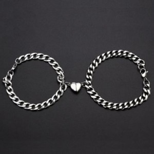 Couples jewelry cuban chain NK chain stainless steel magnetic heart lock couple bracelets for girlfriend boyfriend