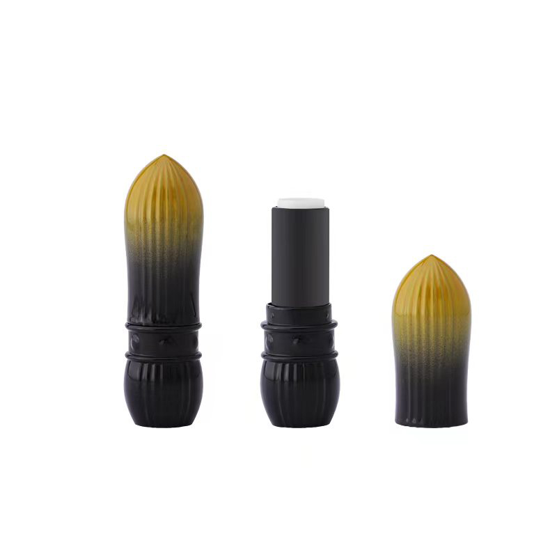 Custom Cosmetic Packaging Dome Black And Gold Lipstick Tubes Luxury