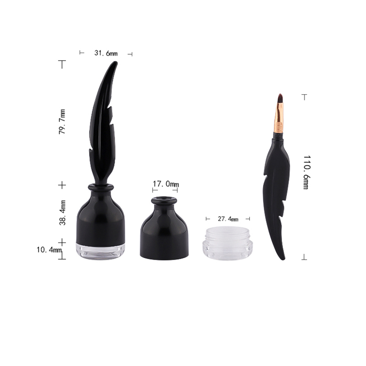 Black Ink Bottle Eyeliner Container with Quill Pen Wand