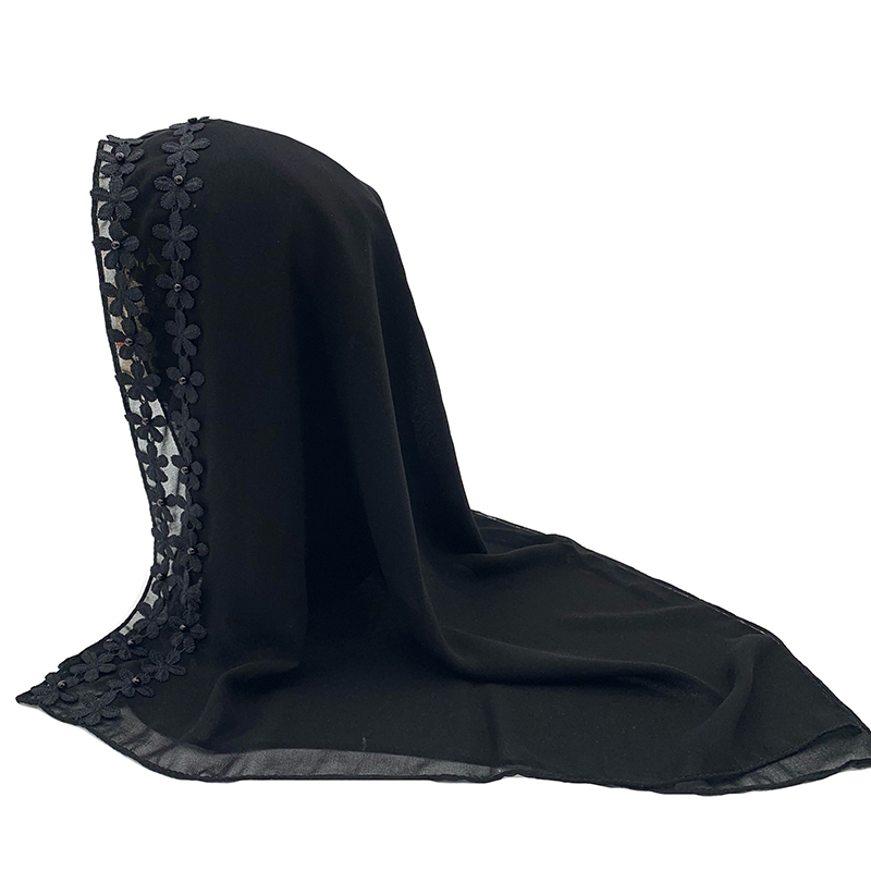 Free sample for Anti-Sneak Scarf - All black scarf Delicate lace Muslim scarf – Jingchuang