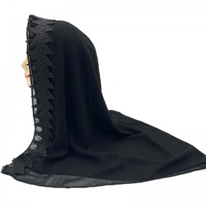Muslim headscarf Extremely black material delicate fancy lace Women scarf