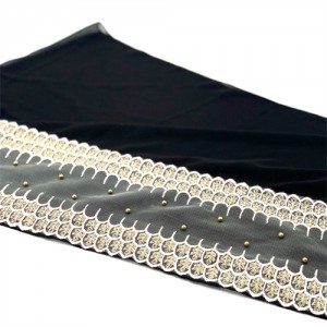 Golden gauze lace, dotted with golden pearls