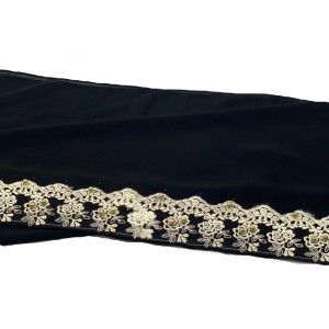 The black scarf with gold lace is dazzling