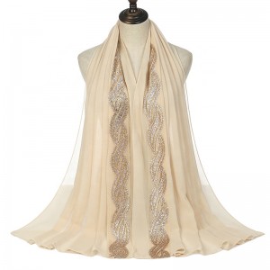 Chiffon scarf single-edged gold lace, shiny, luxurious scarf thickness moderate