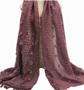 Three dimensional flower cutting scarf with double ends and whiskers