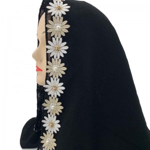 Muslim headscarf Extremely black material fancy lace Women scarf
