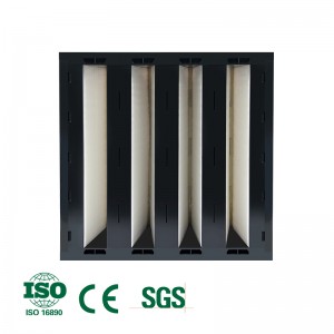 V-bank filter for turbomachinery and gas turbine air intake systems