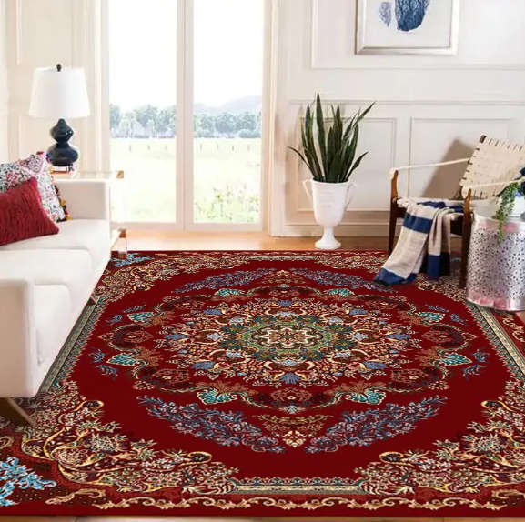 הפיתוי הכובש של שטיח פרסי אדום וינטג' ועבה בערימה גבוהה