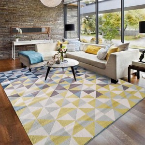 Полиестерски сини и жолти геометриски обрасци Луксузни килими Supersoft