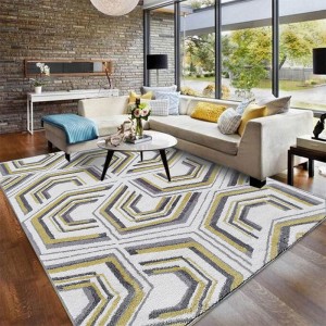 Polyester Blue and Yellow Geometric Patterns Supersoft Luxury Rugs
