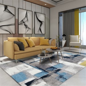 Modern Geometric Grey and Blue Luxury Super Soft Carpet