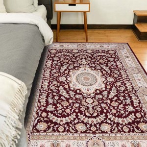 Vintage nachtkastje zacht aanvoelend rood zijden Perzisch tapijt