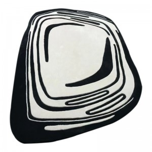 Irregular shape cute black and white wool rug