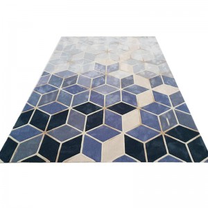 Karpet permadani wol geometris berumbai tangan lembut berwarna biru modern