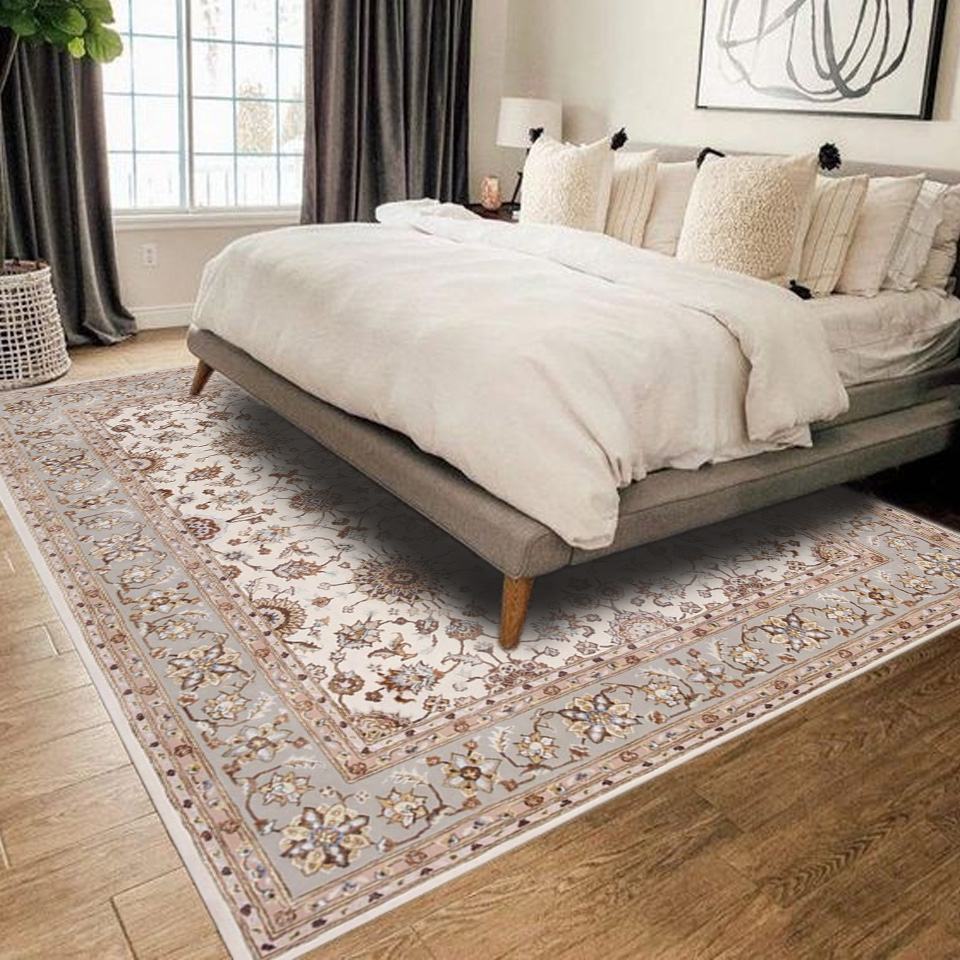 Traditional large wool cream persian rug bedroom