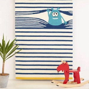 Best quality soft touch blue stripe children’s wool rugs for child