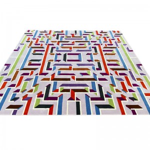 100% Natural Wool Multicolor Geometric Rug Carpet