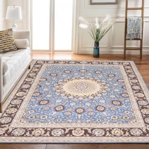 Син копринен персийски килим 10×14