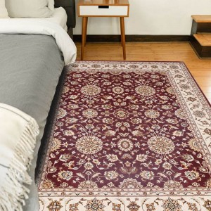 فرش ایرانی ابریشمی قرمز رنگ نرم کنار تخت