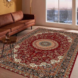8×10 Vintage living room red black persian rug