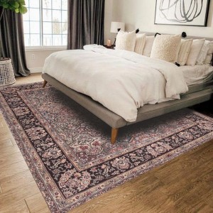 Traditional large wool cream persian rug bedroom