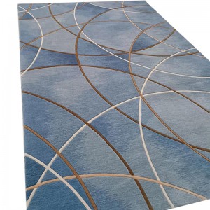 Karpet permadani berumbai tangan geometris wol biru untuk dijual