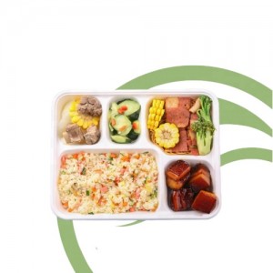 PFAS Free Eco-friendly 5 Compartment Dinner Sugarcane Bagasse Pulp Biodegradable Disposable Tray
