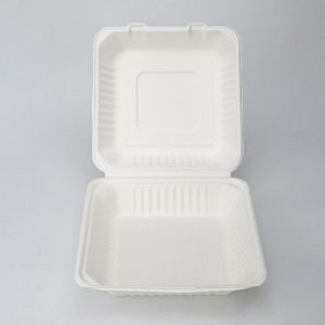 9″ x 9″  Eco friendly Disposable Take Away Sugarcane Bagasse Clamshell Food Container Lunch Box