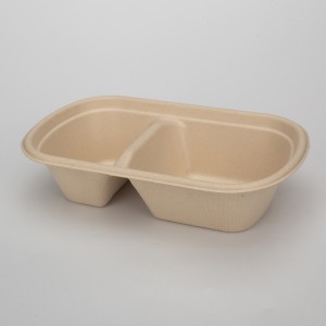 Wholesale 2 Compartment Eco friendly Disposable Takeaway Food Packaging Containers Bagasse Box With Lids